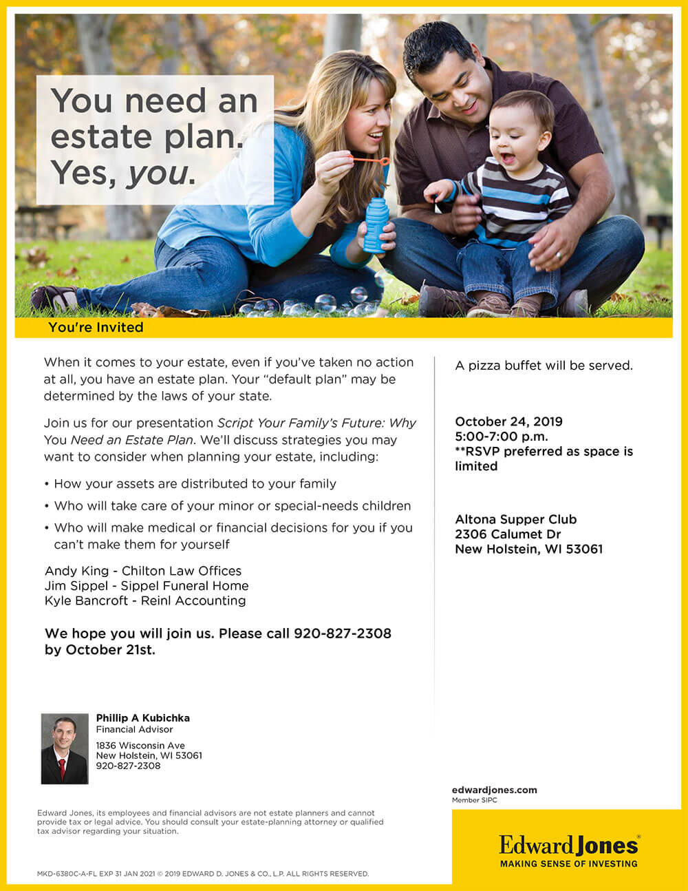 Edward Jones Estate Planning Seminar New Holstein October 24, 2019